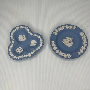 Wedgwood Blue Jasperware Clover Club Circle Trinket Dish Ashtray Vintage Blue